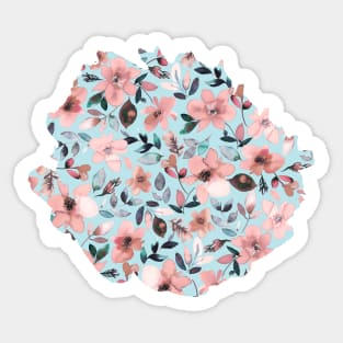 Tropical flowers Pink Blue Sticker